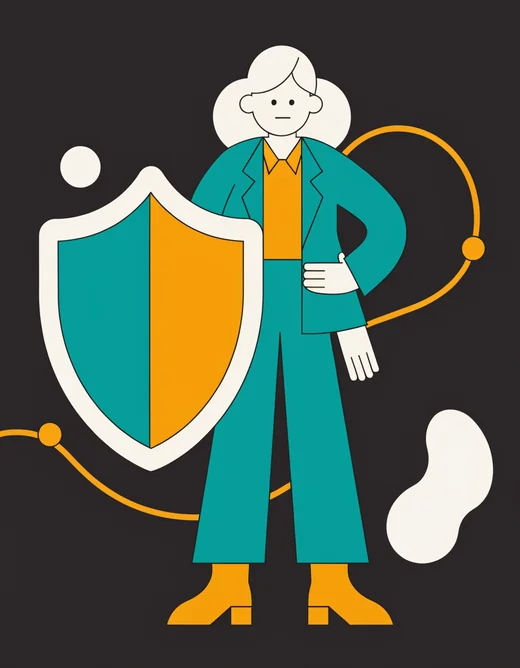 Illustration: Person im öffentlichen Dienst mit Schutzschild – Dienst- und Berufsunfähigkeit