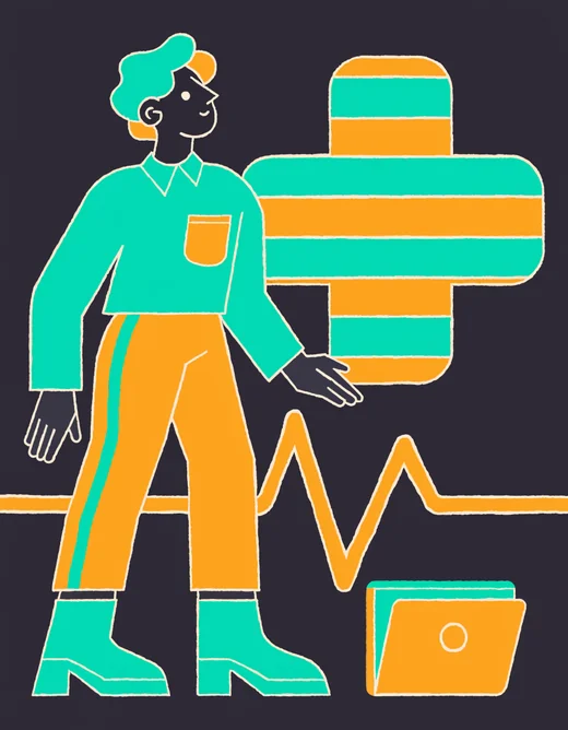 Illustration: Person mit medizinischem Kreuz – Beihilfe und Krankenversicherung