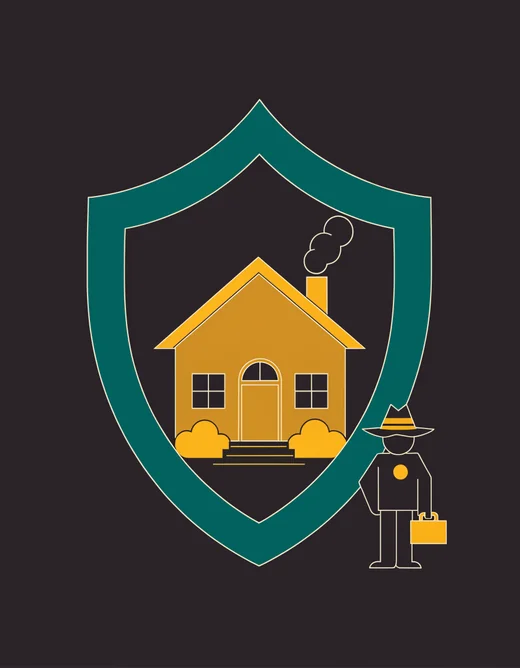 Illustration: Haus unter Schutzschild – Haftpflicht und Hausrat