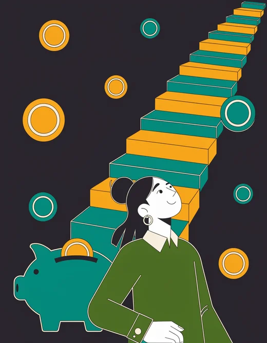 Illustration: Person mit steigender Kurve – Altersvorsorge, Pension und VBL
