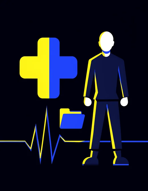Illustration: Polizist mit medizinischem Kreuz – Heilfürsorge und Krankenversicherung